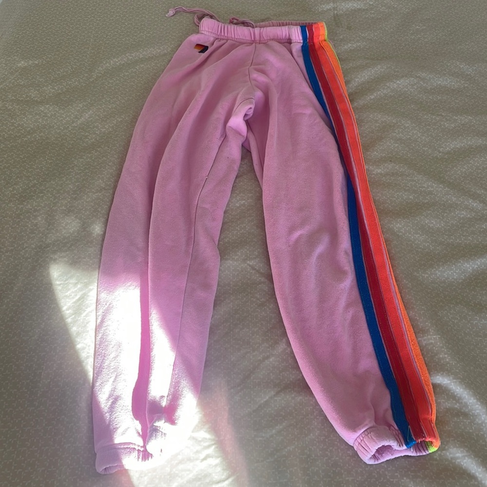 bright pink size xs aviator nation rainbow stripe sweatpants